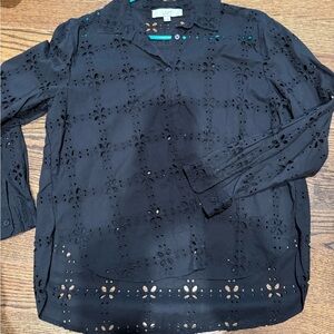 LOFT Black Eyelet Shirt
